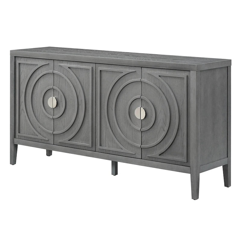 Buffet rétro avec portes et motifs à rainures circulaires - N/A