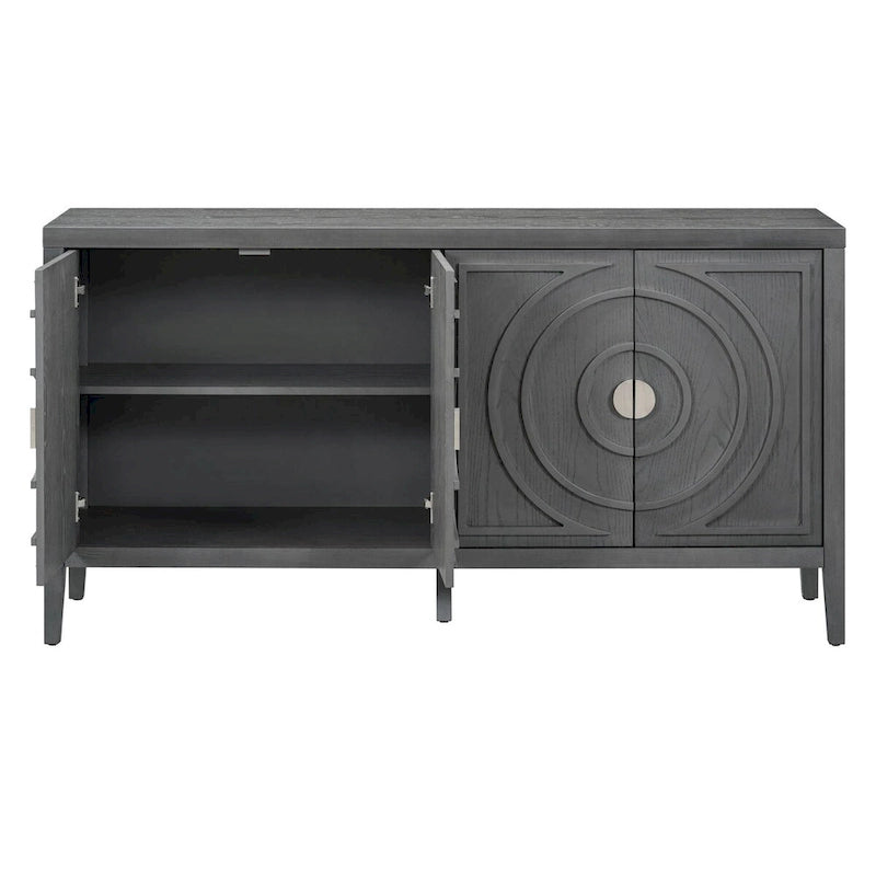Buffet rétro avec portes et motifs à rainures circulaires - N/A