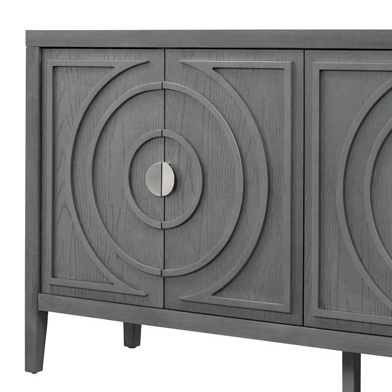 Buffet rétro avec portes et motifs à rainures circulaires - N/A