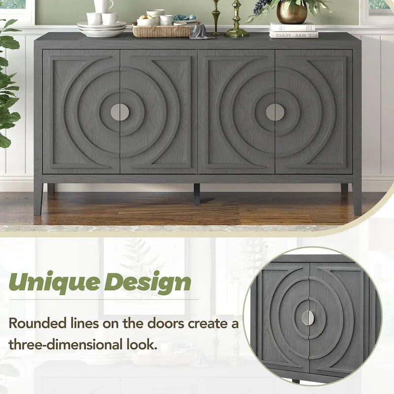 Buffet rétro avec portes et motifs à rainures circulaires - N/A
