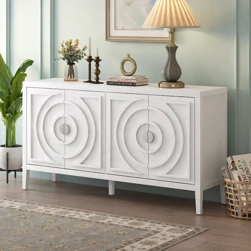 Buffet rétro avec portes et motifs à rainures circulaires - N/A