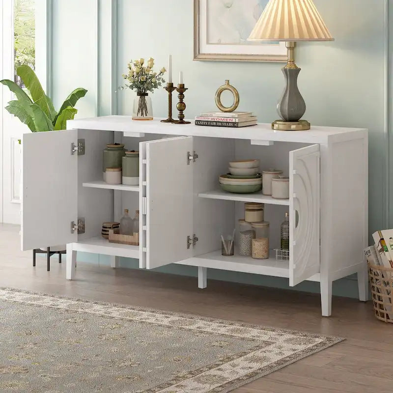 Buffet rétro avec portes et motifs à rainures circulaires - N/A