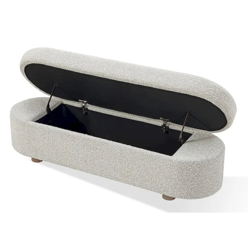 Banc de rangement capitonné à charnières en bouclette coloris Cotton Ball - 40,6 x 137,2 x 50,8 cm