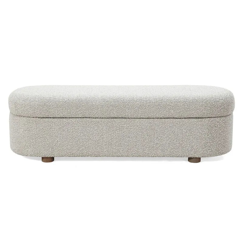 Banc de rangement capitonné à charnières en bouclette coloris Cotton Ball - 40,6 x 137,2 x 50,8 cm