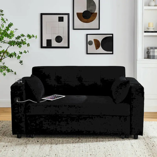 Canapé-lit 2 places avec prise USB, poches latérales et coussin lombaire