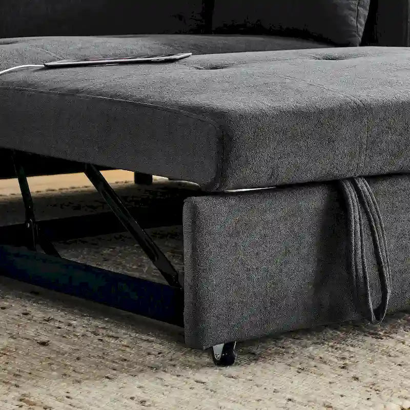 Canapé-lit 2 places avec prise USB, poches latérales et coussin lombaire