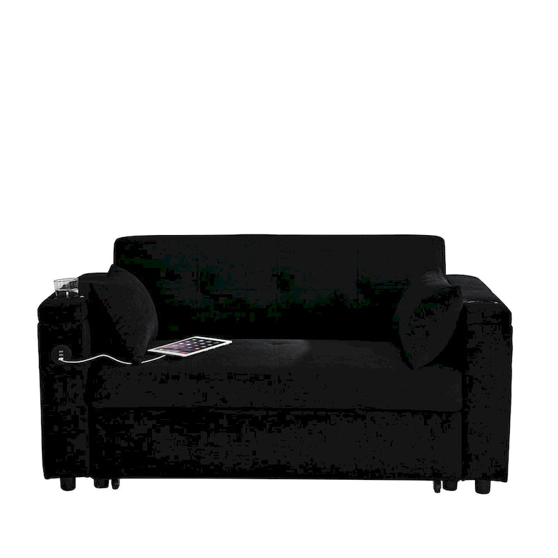 Canapé-lit 2 places avec prise USB, poches latérales et coussin lombaire