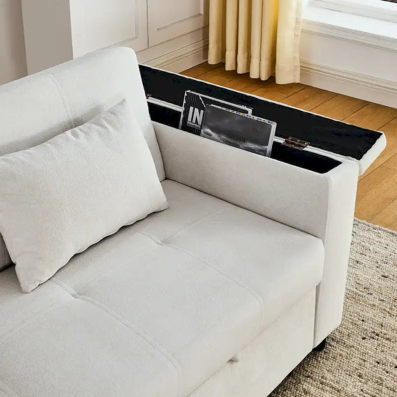 Canapé-lit 2 places avec prise USB, poches latérales et coussin lombaire