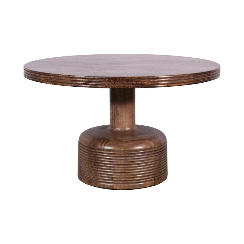 Table basse de 30 pouces, plateau rond et pied piédestal, bois marron naturel