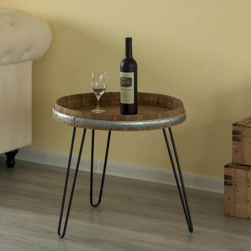 Table d'appoint ou de chevet en tonneau de vin en bois