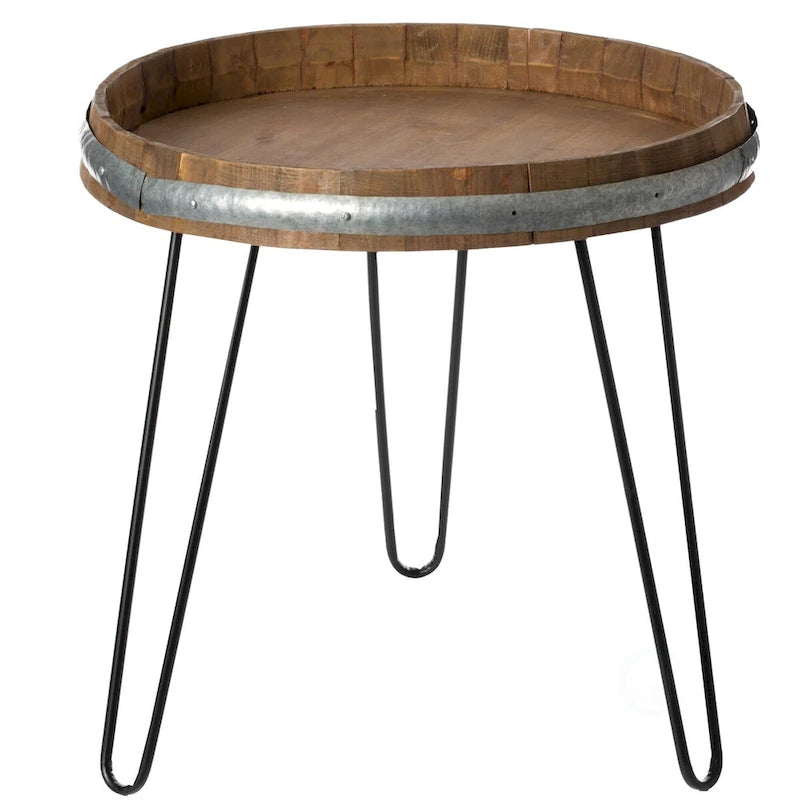 Table d'appoint ou de chevet en tonneau de vin en bois