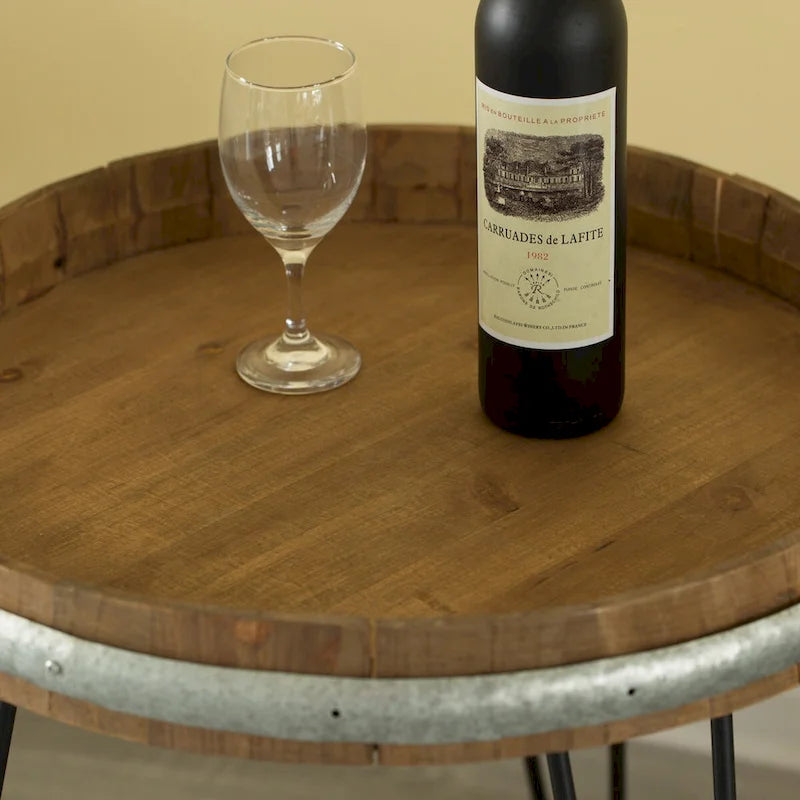 Table d'appoint ou de chevet en tonneau de vin en bois