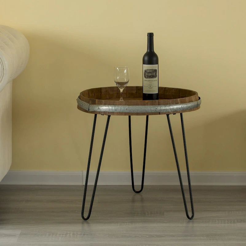 Table d'appoint ou de chevet en tonneau de vin en bois