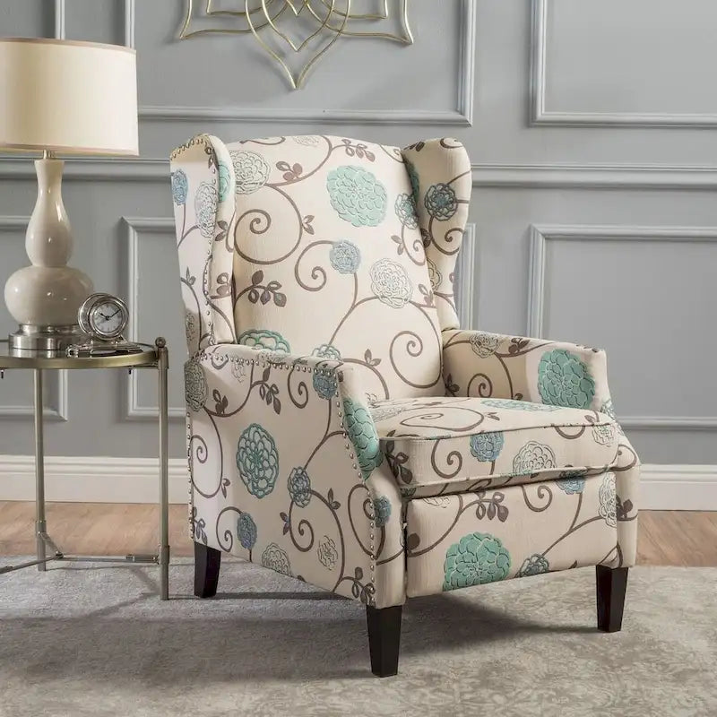 Fauteuils inclinables en tissu traditionnel avec bord clouté par