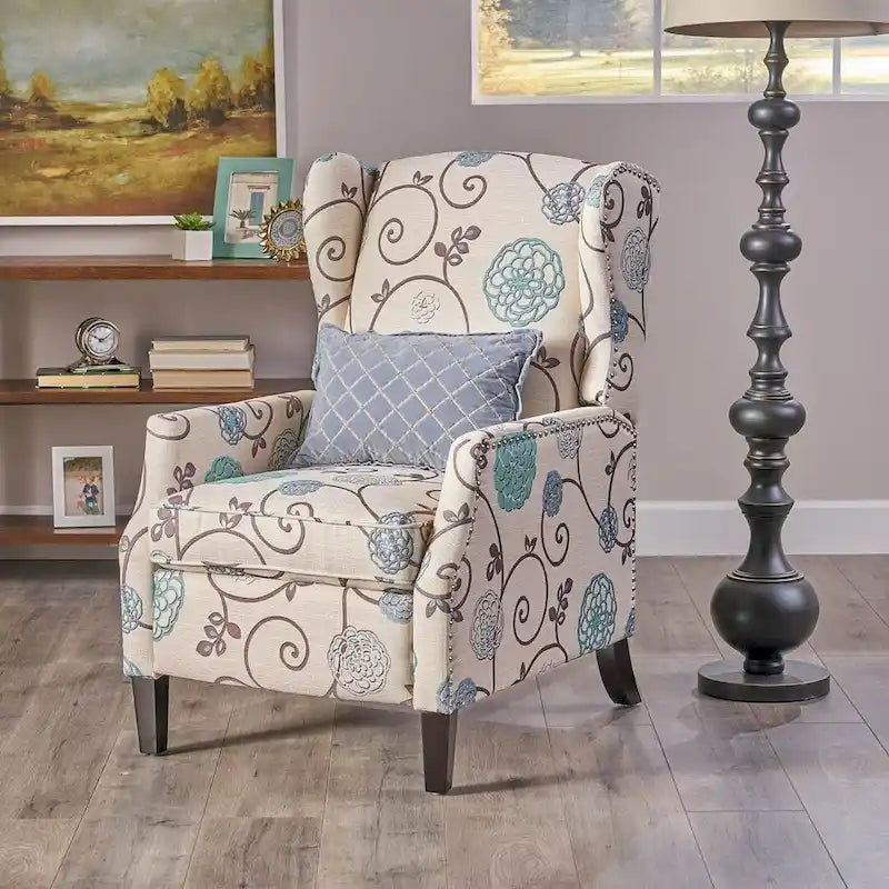Fauteuils inclinables en tissu traditionnel avec bord clouté par