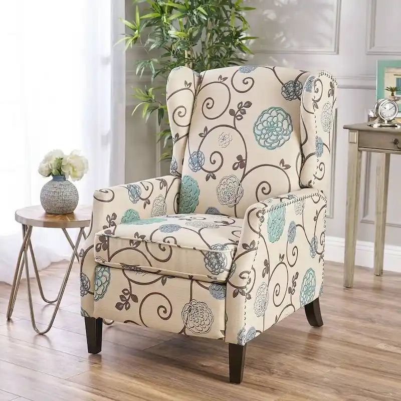 Fauteuils inclinables en tissu traditionnel avec bord clouté par