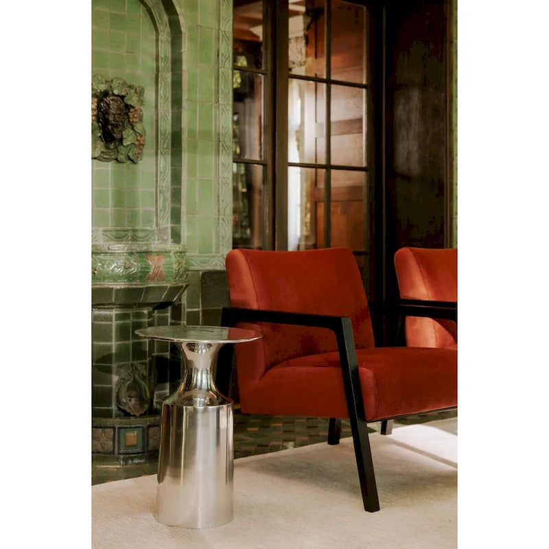 Table d'appoint en aluminium poli – 36,8 larg. x 36,8 prof. x 53,3 haut.