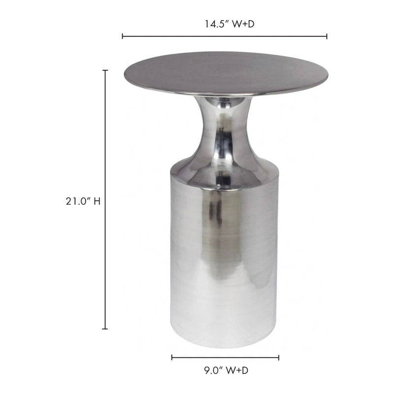 Table d'appoint en aluminium poli – 36,8 larg. x 36,8 prof. x 53,3 haut.