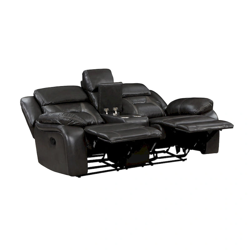 Causeuse inclinable manuelle double de 76 pouces, porte-gobelets, similicuir gris