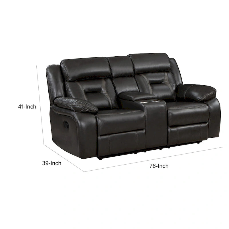 Causeuse inclinable manuelle double de 76 pouces, porte-gobelets, similicuir gris