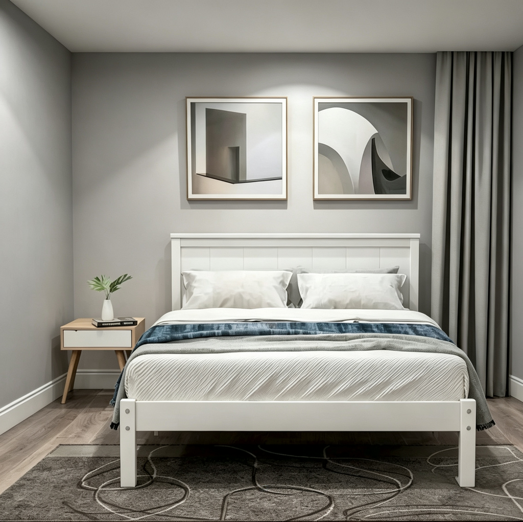 Lit plateforme en bois double avec tête de lit classique Rembourré Cadre de lit pour chambre à coucher, aucun sommier tapissier requis, assemblage facile